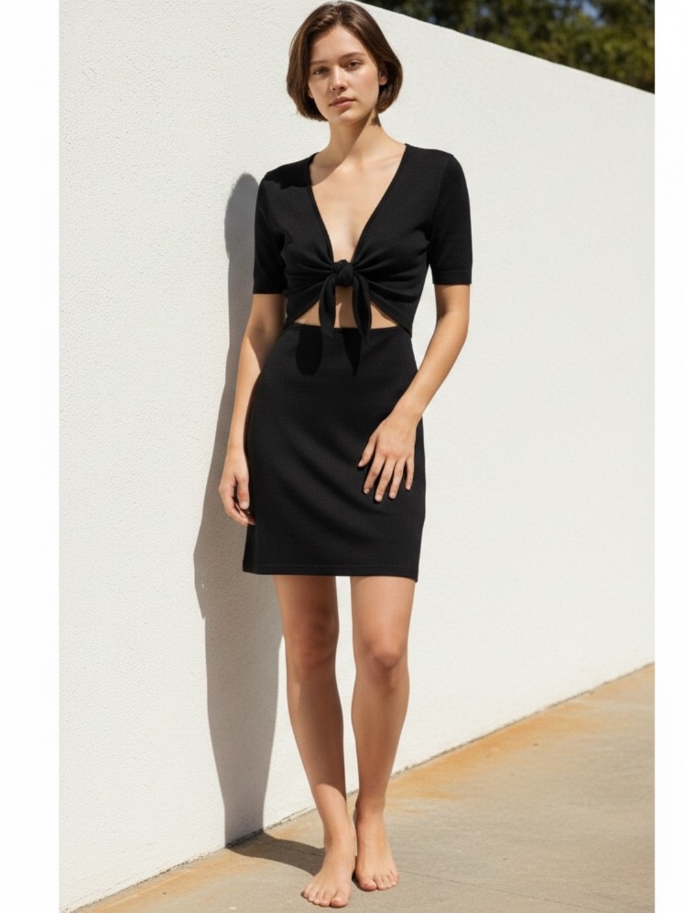 🆕 Nordstrom Rack Abound Eco-Friendly Women's Black Tie Front Cutout Mini Dress M